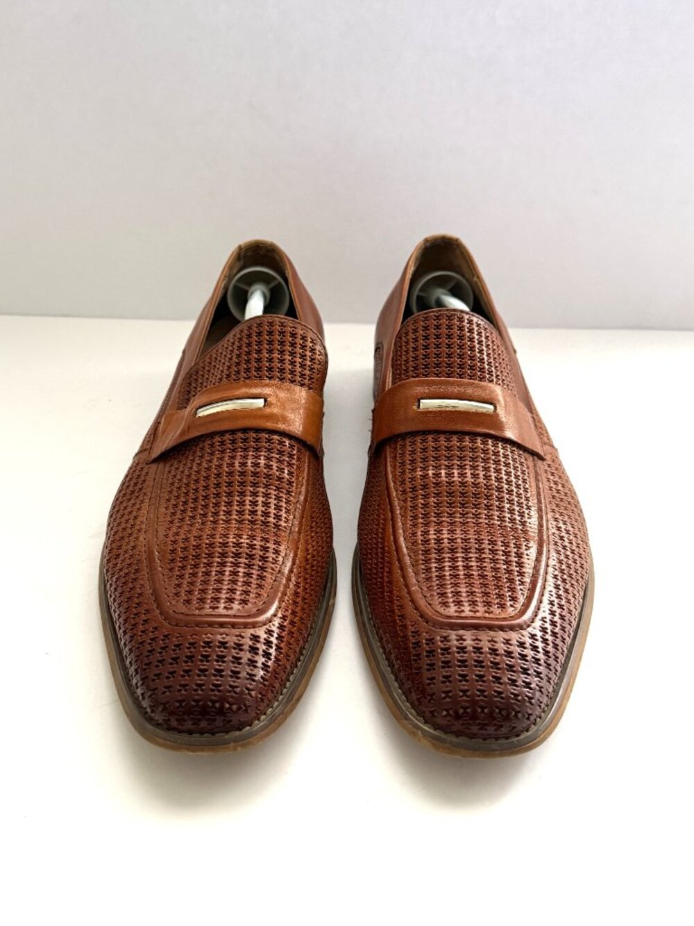 Stacy Adams Men's Belvan Slip-On Loafer 12M Tan Perforated Woven Leather - Picture 3 of 10